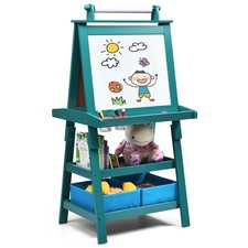 3 in 1 Double-Sided Storage Art Easel w/Paint Cups for Kid Writing Teal Frosting