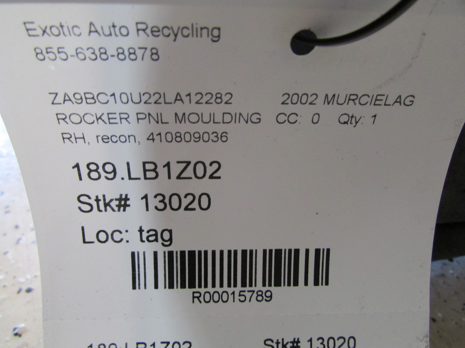 Lamborghini Murcielago, RH Rocker Panel, Side Skirt, Reconditioned P/N 410809036