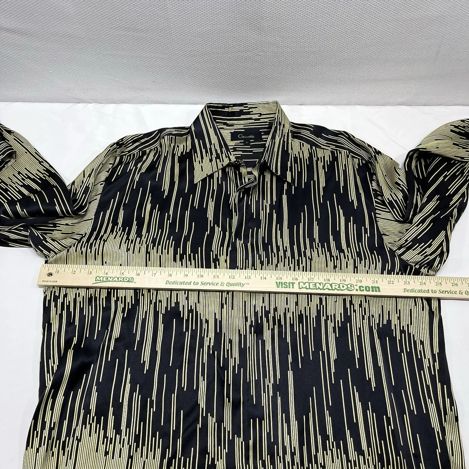 Camisa Genelli Hombre Manga Larga 100% Seda Grande Negro y Dorado Diseño Geométrico Foto 4 de 4