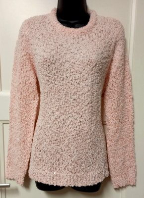 Damen Pullover Rosa-Hellrosa  Bouclé Grobstrick mit Pailletten Gr. 40 von Janina