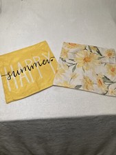 Yellow Decor Pillow Covers Set Of 2 Happy Summer And Yellow Floral 18  x 18  