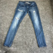 Vigoss Women’s Distressed Skinny Jeans | sz 28 Medium wash fade rips
