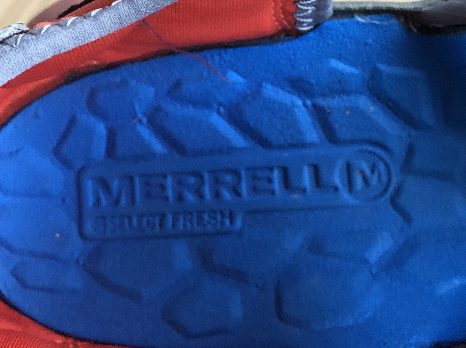 Scarpe da trekking Merrell Hidro unisex taglia 7M blu grigio arancione in pelle impermeabili