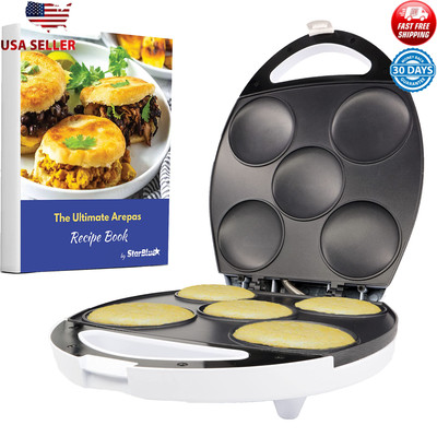 Mini Electric Arepa Maker Non-Stick White Pancake Maker 5 Arepas in 6 Minutes US