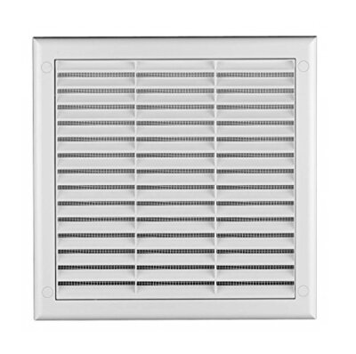 Lüftungsgitter 190 mm x 190 mm mit verstellbarem Rolladen und Fliegengitter / Netz /