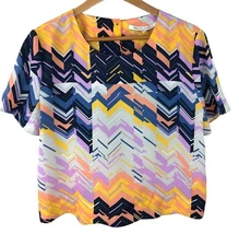 Collective Concepts Women's Size L Colorful Geometric Print Cropped Blouse
