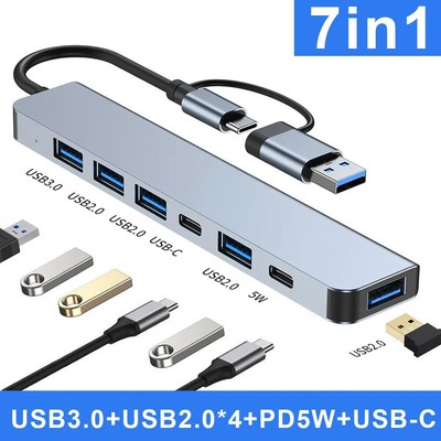 USB C Hub 7 in 1 Adapter USB 3.0 2.0 Splitter for MacBook Pro PC Tablet Devices