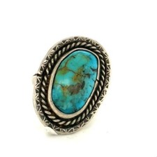 Vintage Southwest Navajo Sterling Cabochon Turquoise Stone Ring Band size 5 1/2