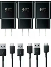 3x Fast Adaptive wall Charger+Type-C Cable For Samsung Galaxy S8 S9 S10 A10E BLK