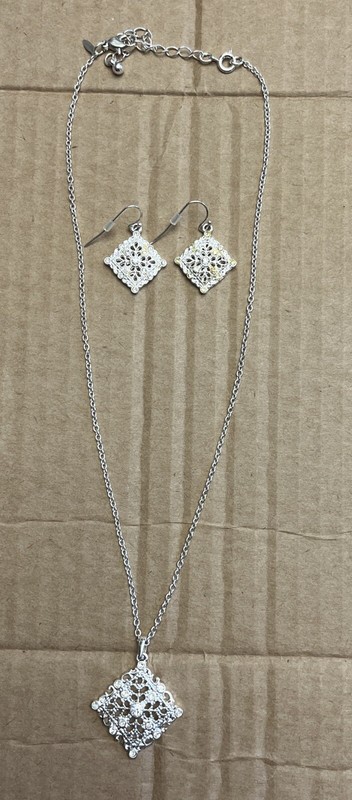 Silver Toned Necklace And Earrings Set