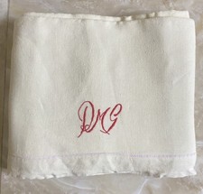 3ºLenzuolo Matrimoniale In Lino Nuovo Con Iniziali DMG Ricamate A Mano