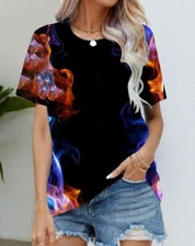 Blusa Camiseta Mujer Negro Llama Humo Gráfico Moda Manga Corta Sedoso Suave