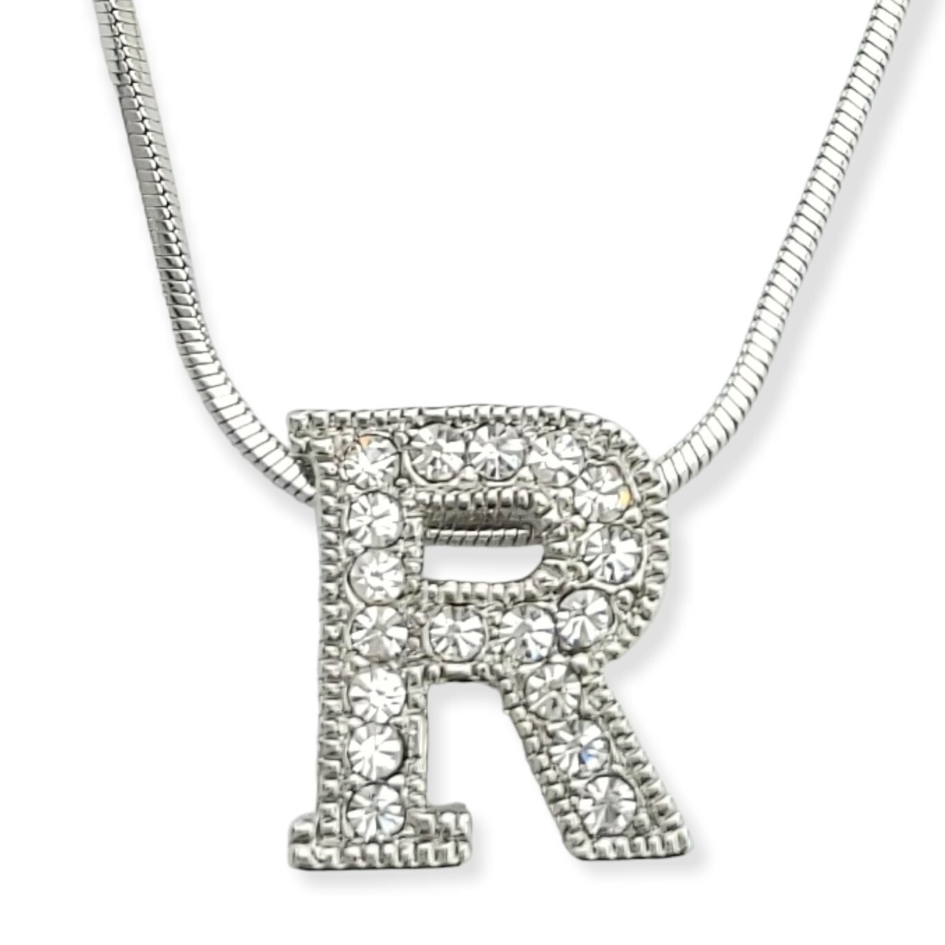 Swarovski Crystal R Initial Necklace with 18 Inch Chain  
