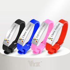 Vnox Free Personalized Autism ID Bracelets for Teens Girls Boys Soft Silicone