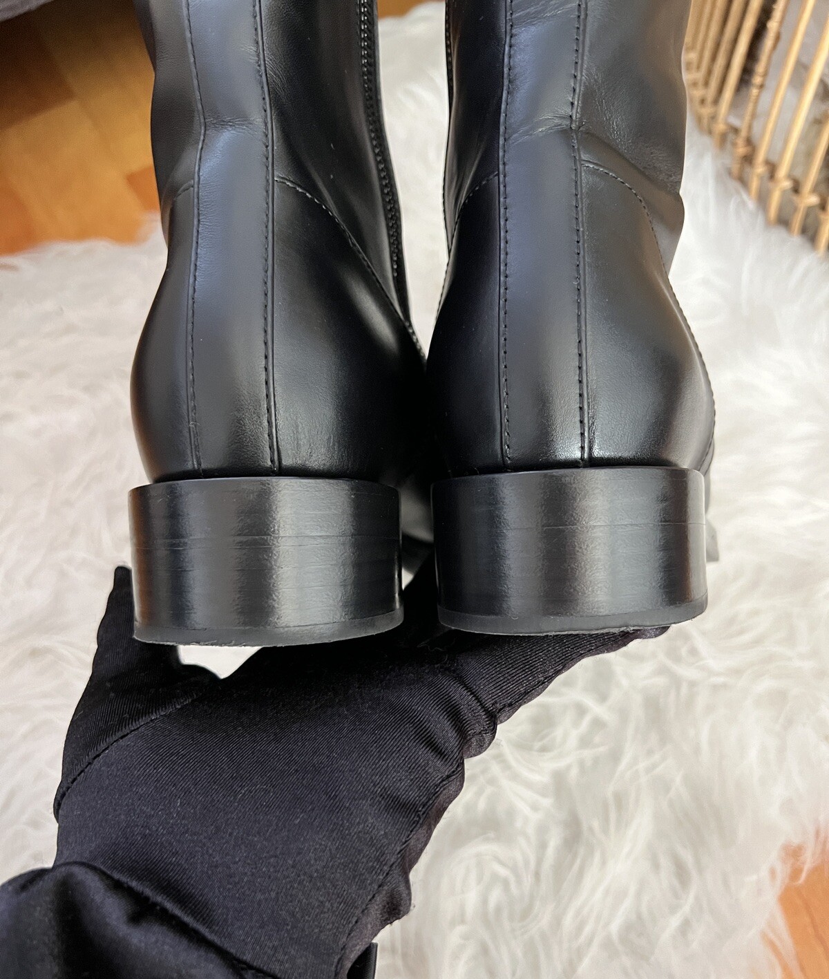 Auth Chanel Classic Black Leather CC Logo Lace-Up Combat Boots - Size 39 image 10