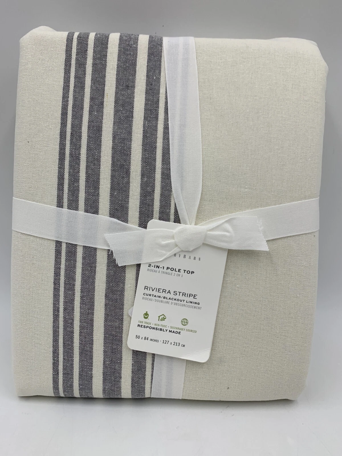 Pottery Barn Riviera Striped Drape Panel Curtain Blackout Charcoal Gray 84" Q128