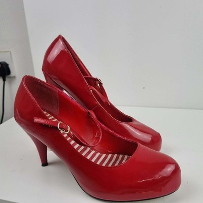 Zara rote Lack Heels mit Schnallenriemen breite Passform UK Größe 6 sehr guter Zustand