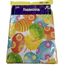NEW OLD STOCK Easter CHICS/EGGS Flannel Backed Vinyl Spring Tablecloth 52" x 70"