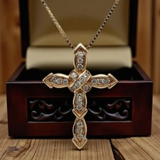 2Ct Round Cut White Moissanite Women's Cross Pendant 14K Yellow Gold Plated