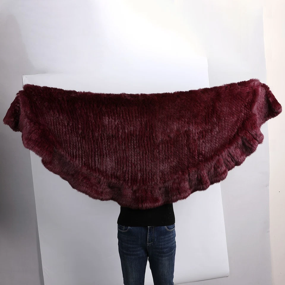 Mantón de invierno para mujer genuino de piel de conejo tejido capa envolturas de boda con bolsillos Foto 4 de 4