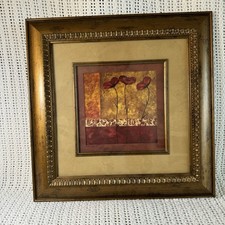 Vintage gold framed poppy print art piece by artist verde