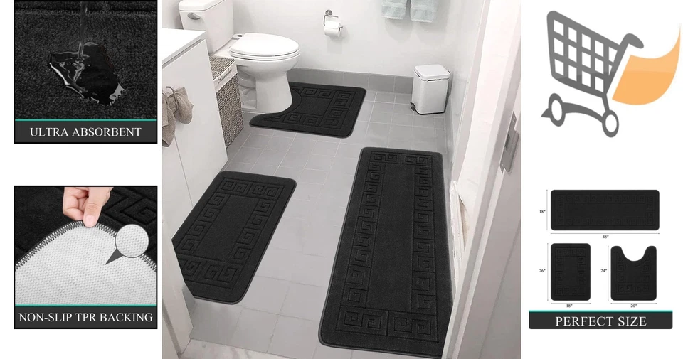 Juego de baño 3 piezas alfombras antideslizantes de microfibra en forma de U alfombrilla de inodoro absorbente Foto 2 de 4