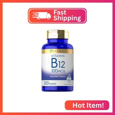Carlyle Vitamin B12 100mcg | 200 Tablets | Essential Vitamin Supplement | Vegan,