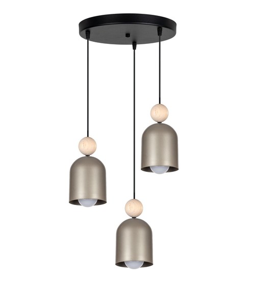 Pendelleuchte Esstisch Champagner Holz Metall E27 Ø36 Cm HäNgelampe 3-Flammig-image