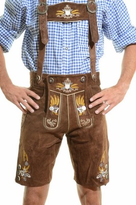 NEW Bavarian Oktoberfest Lederhosen Shorts Antique Brown Tracht #OKTOBERFEST