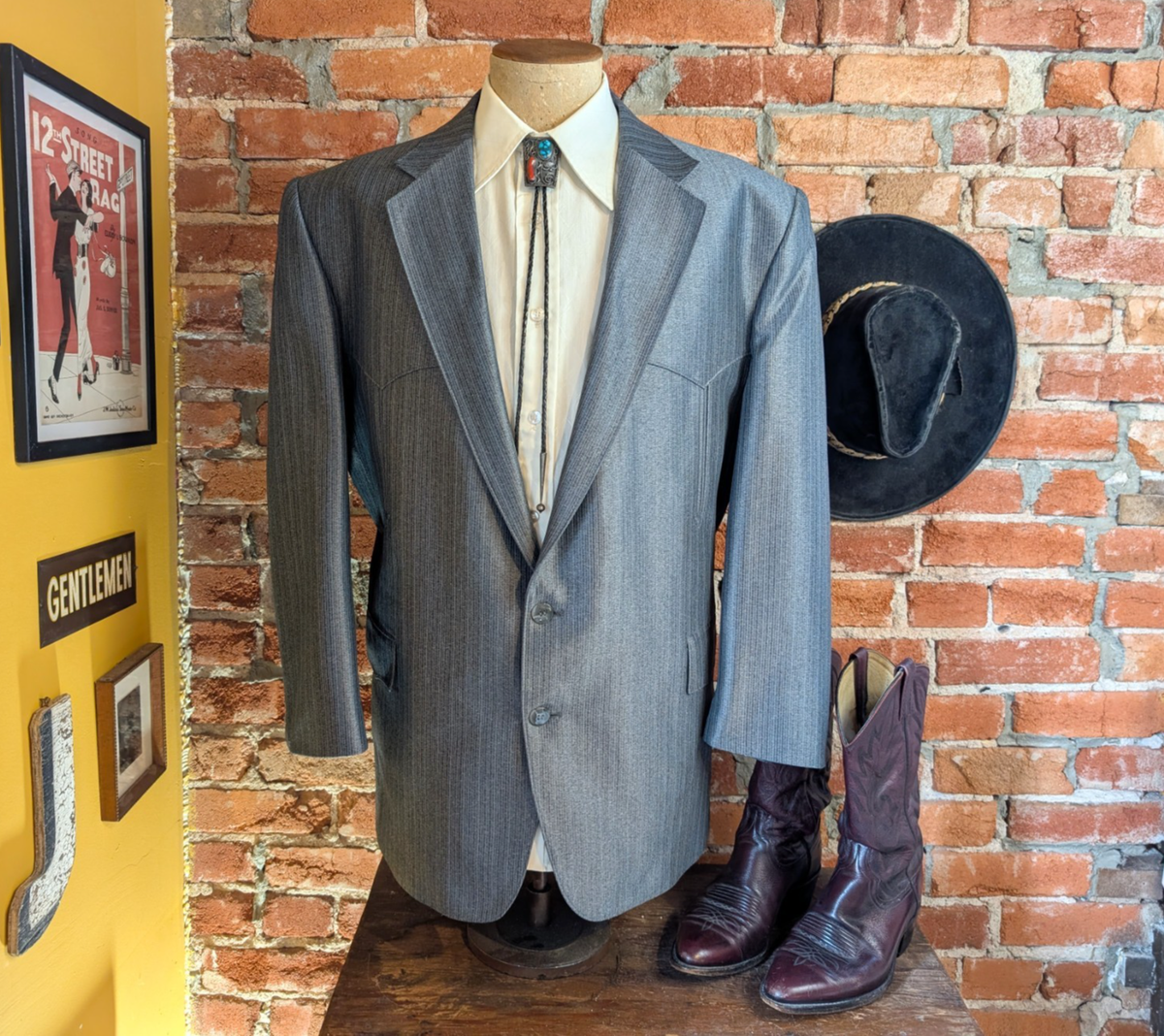 1980s Shiny Silver Western Suit Jacket Mens Vintage Gray Cowboy