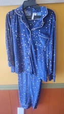 Joyspun Women's Size Small (4-6) 2 Piece Pajama Set Stars NEW Button Up Soft