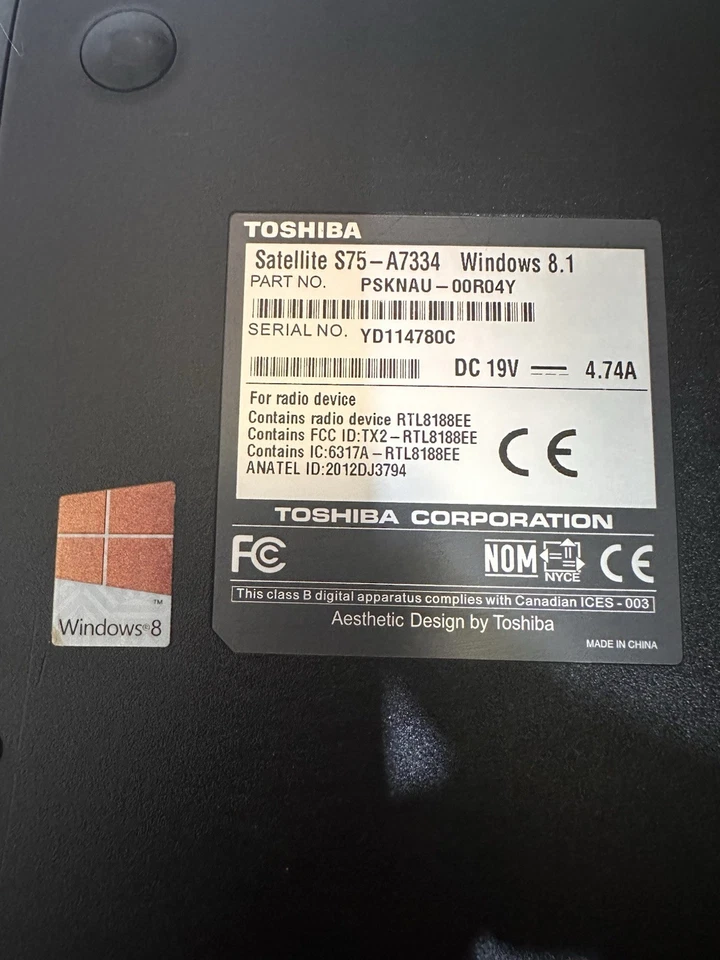 笔记本电脑 东芝 Satellite S75-A7334 便携式电脑 I7 - 2.40GHz 8GB RAM — 第 4/4 张图片