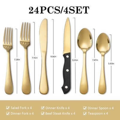 KOOMADE 24PCS Silverware Set for 4 Stainless Steel Flatware set Cutlery Kitchen