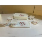 Vintage Fire-King Primrose Milk Glass Snack Set 5 Trays 5 Cups Pink Floral MCM