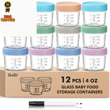 DRKIO 12 Pack Glass Baby Food Storage Containers - 4 Oz 4 - Multicolor