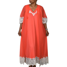 Vintage Gilead Nightgown Set Small Lingerie Peignoir Orange Sheer Robe Negligee
