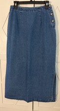 Vintage Eddie Bauer Denim Skirt Size 6 Taiwan Side Button Modest 100 Cotton