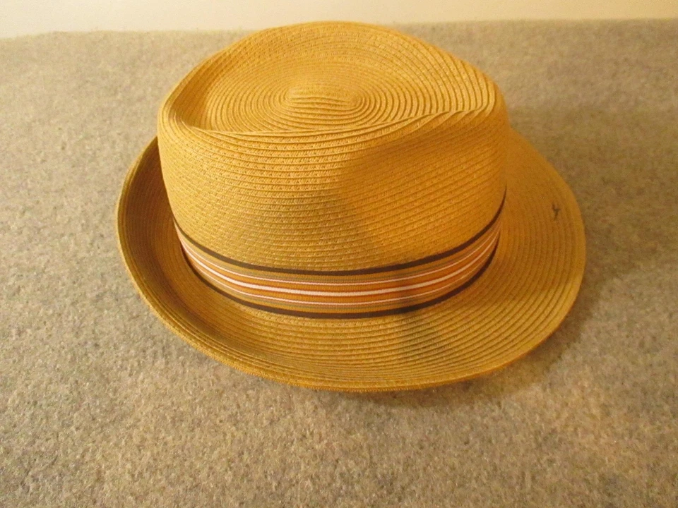 Chapéu Jaxon Fedora Masculino Ajustado 2XL Bronzeado Toyo Faixa Listrada de Palha Verão Casual - Imagem 4 de 4