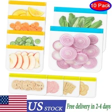 10 Pack Reusable Silicone Food Storage Bags Airtight Freezer Zip Seal Multi