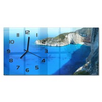 Glas-Wanduhr Aus Glas Wanduhr Zakynthos Griechenland Schwarze Zeiger 60X30 Cm