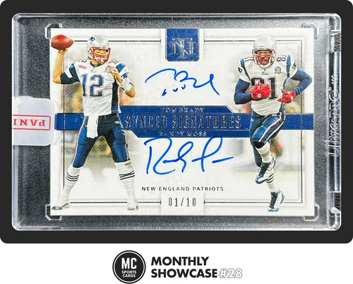 RANDY MOSS TOM BRADY 2018 NATIONAL TREASURES SYNCED SIGNATURES DUAL AUTO 1/10