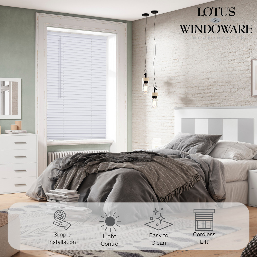 Lotus & Windoware 1" Cordless Vinyl Light-Filtering, Mini Blind,  Alabaster, ...