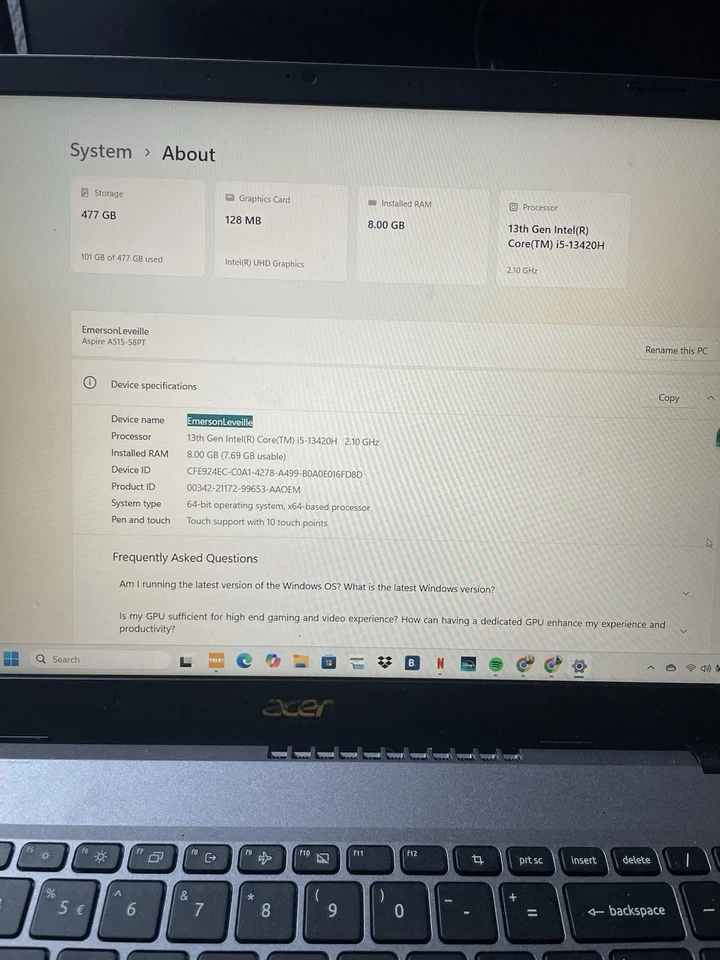 Acer con pantalla táctil muy buen estado ideal para estudios.cargador incluido Foto 4 de 4
