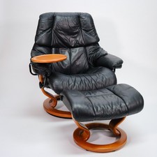 Ekornes Stressless Reno (L) with Stool & Swing Table Black II Leather Relax Excellent!