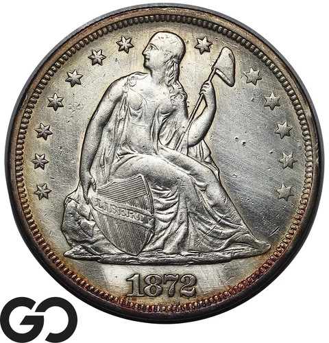 1872 Seated Liberty Dollar, Choice AU++ Details Cleaned