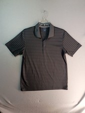 Reebok Mens Polo Shirt Large Gray Black Striped Play Dry Performance Golf Casual