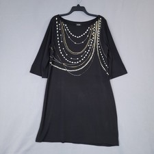 Nicole Women's Black Large Dress Beaded 3/4 Sleeve Polyester Spandex