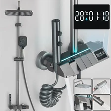 Gray Shower Fixtures LED Exposed Shower System Rainfall Shower Head Combo Kit