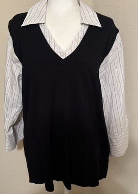 I.N Women s Blouse 3X Black N White Light Sweater