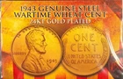 1943 Steel Wheat Penny 24K Gold Plated – Genuine Wartime Cent w/ COA-Lincoln ￼
